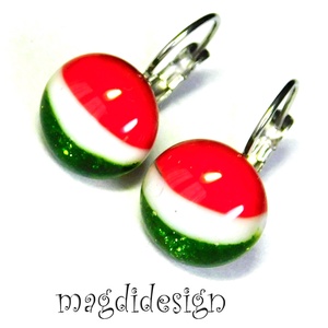 Nemzeti színű --Piros, fehér, zöld üvegékszer kapcsos fülbevaló  --Kokárda, Ékszer, Fülbevaló, Lógó fülbevaló, Ékszerkészítés, Üvegművészet, MESKA