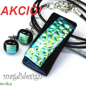 Türkizes kavicsok feketén dichroic üvegékszer szett pötty fülbevaló - Meska.hu