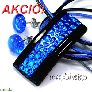 Kék kavicsok feketén dichroic üvegékszer szett pötty fülbevaló - Meska.hu
