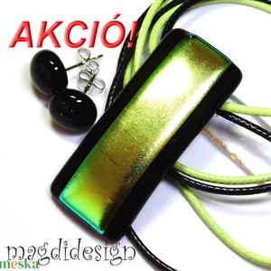 Aranyló zöld dichroic üvegékszer szett nyaklánc pötty fülbevaló - Meska.hu