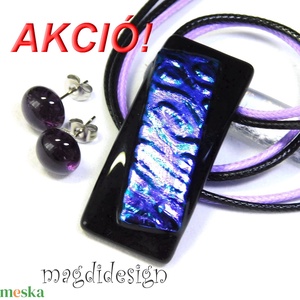 AKCIÓ! Kék-lila hullámok dichroic üvegékszer szett pötty fülbevaló, Ékszer, Ékszerszett, Üvegművészet, Ékszerkészítés, MESKA