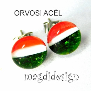 Nemzeti színű -- Piros, fehér, zöld üvegékszer pötty fülbevaló - ékszer - fülbevaló - pötty fülbevaló - Meska.hu