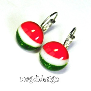 Nemzeti színű -- Piros, fehér, zöld üvegékszer pötty fülbevaló - ékszer - fülbevaló - pötty fülbevaló - Meska.hu