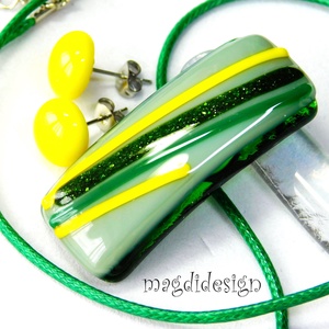 Csillámos kikelet üvegékszer szett nyaklánc, stiftes fülbevaló, Ékszer, Ékszerszett, Ékszerkészítés, Üvegművészet, MESKA