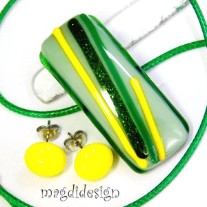 Csillámos kikelet üvegékszer szett nyaklánc, stiftes fülbevaló - ékszer - ékszerszett - Meska.hu