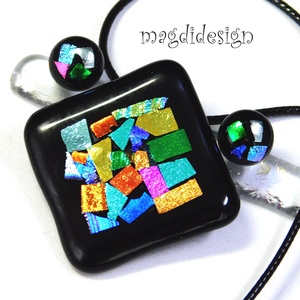 Keretbe zárt maxi dichroic színkavalkád üvegékszer szett nyaklánc, pötty fülbevaló, Ékszer, Ékszerszett, Üvegművészet, Ékszerkészítés, MESKA