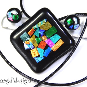 Keretbe zárt maxi dichroic színkavalkád üvegékszer szett nyaklánc, pötty fülbevaló - ékszer - ékszerszett - Meska.hu
