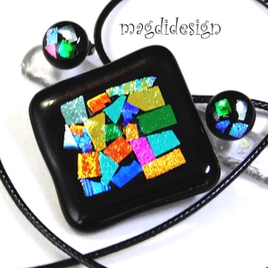 Keretbe zárt maxi dichroic színkavalkád üvegékszer szett nyaklánc, pötty fülbevaló - ékszer - ékszerszett - Meska.hu