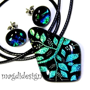 Rügyező ágak üvegékszer szett nyaklánc stiftes fülbevaló 3-  Anyák napjára, Nőnapra, Ékszer, Ékszerszett, Ékszerkészítés, Üvegművészet, MESKA