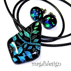 Rügyező ágak üvegékszer szett nyaklánc stiftes fülbevaló 3-  Anyák napjára, Nőnapra - ékszer - ékszerszett - Meska.hu