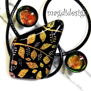 Rügyező ágak üvegékszer szett nyaklánc stiftes fülbevaló 4 -  Anyák napjára, Nőnapra, Ékszer, Ékszerszett, Ékszerkészítés, Üvegművészet, MESKA