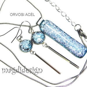 Ezüst szikrázás üvegékszer szett nyaklánc lógós fülbevaló 2 - ékszer - ékszerszett - Meska.hu