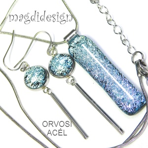 Ezüst szikrázás üvegékszer szett nyaklánc lógós fülbevaló 2 - Meska.hu