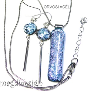 Ezüst szikrázás üvegékszer szett nyaklánc lógós fülbevaló 2 - ékszer - ékszerszett - Meska.hu