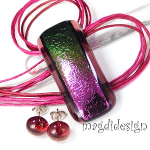 Exkluzív bíbor-zöld üvegékszer szett nyaklánc stiftes fülbevaló - ékszer - ékszerszett - Meska.hu