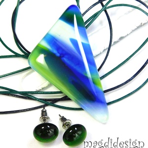 AKCIÓS! Felhőtánc üvegékszer szett nyaklánc stiftes fülbevaló 3 - Meska.hu