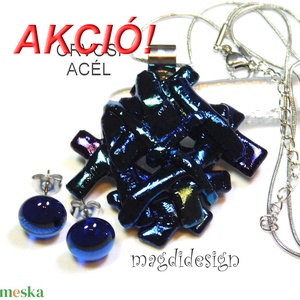 Türkizes kék  borzaska eozin üvegékszer szett, nyaklánc, pötty fülbevaló, Ékszer, Ékszerszett, Ékszerkészítés, Üvegművészet, MESKA