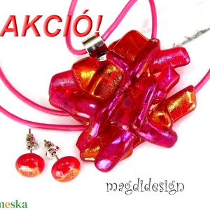 Arany-rubin  borzaska eozin üvegékszer szett, nyaklánc, pötty fülbevaló - Meska.hu