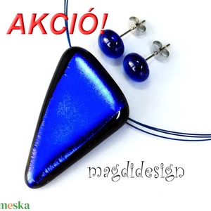 Fekete-kék dichroic üvegékszer szett nyaklánc, stiftes fülbevaló  - Meska.hu