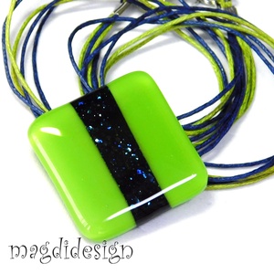 Zöld-kék aventurin csíkos üvegékszer nyaklánc, Ékszer, Nyaklánc, Medálos nyaklánc, Ékszerkészítés, Üvegművészet, MESKA