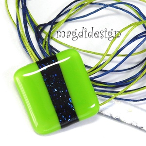 Zöld-kék aventurin csíkos üvegékszer nyaklánc - ékszer - nyaklánc - medálos nyaklánc - Meska.hu