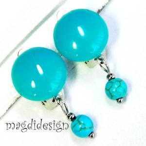 Türkiz ásványköves fülklipsz üvegékszer  - ékszer - fülbevaló - klipsz - Meska.hu