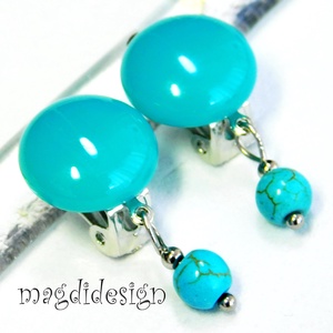 Türkiz ásványköves fülklipsz üvegékszer , Ékszer, Fülbevaló, Klipsz, Ékszerkészítés, Üvegművészet, MESKA