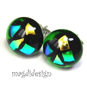 NEMESACÉL! Dichroic színkavalkád zöld üvegékszer pötty fülbevaló  1, Ékszer, Fülbevaló, Pötty fülbevaló, Üvegművészet, Ékszerkészítés, MESKA