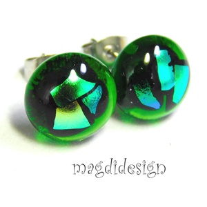 NEMESACÉL! Dichroic színkavalkád zöld üvegékszer pötty fülbevaló  2 - ékszer - fülbevaló - pötty fülbevaló - Meska.hu