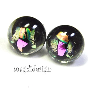 NEMESACÉL! Dichroic színkavalkád szürke üvegékszer pötty fülbevaló  , Ékszer, Fülbevaló, Pötty fülbevaló, Üvegművészet, Ékszerkészítés, MESKA