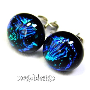 NEMESACÉL! Kék tűzijáték dichroic üvegékszer fülbevaló  - ékszer - fülbevaló - pötty fülbevaló - Meska.hu