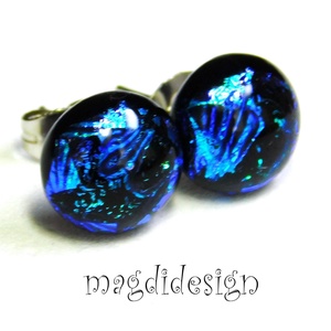 NEMESACÉL! Kék tűzijáték dichroic üvegékszer fülbevaló  - ékszer - fülbevaló - pötty fülbevaló - Meska.hu