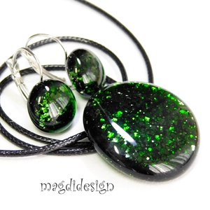 Eredeti zöld aventurin üvegékszer szett, nyaklánc, maxi kapcsos fülbevaló - ékszer - ékszerszett - Meska.hu