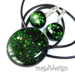 Eredeti zöld aventurin üvegékszer szett, nyaklánc, maxi kapcsos fülbevaló - ékszer - ékszerszett - Meska.hu