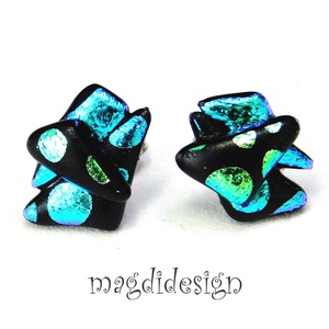 NEMESACÉL! Türkiz-kék  borzaska dichroic üvegékszer stiftes fülbevaló  - ékszer - fülbevaló - pötty fülbevaló - Meska.hu