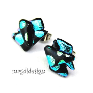 NEMESACÉL! Türkiz-kék  borzaska dichroic üvegékszer stiftes fülbevaló  - ékszer - fülbevaló - pötty fülbevaló - Meska.hu