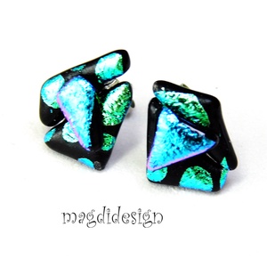 NEMESACÉL! Türkiz-kék  borzaska dichroic üvegékszer stiftes fülbevaló 1 - ékszer - fülbevaló - pötty fülbevaló - Meska.hu
