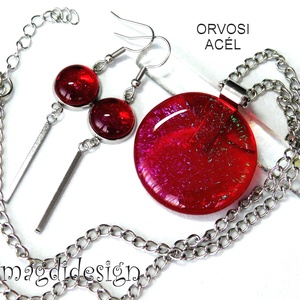 MAXI Galaxis bíbor-pink üvegékszer szett, nyaklánc, lógós fülbevaló - ékszer - ékszerszett - Meska.hu