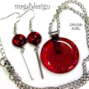 MAXI Galaxis bíbor-pink üvegékszer szett, nyaklánc, lógós fülbevaló - ékszer - ékszerszett - Meska.hu