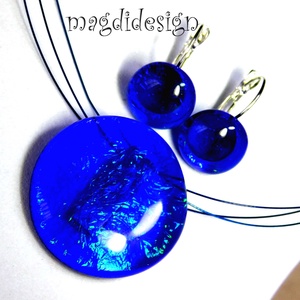 MAXI Galaxis királykék üvegékszer szett, nyaklánc, kapcsos fülbevaló 1 - ékszer - ékszerszett - Meska.hu