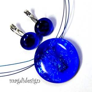 MAXI Galaxis királykék üvegékszer szett, nyaklánc, kapcsos fülbevaló - ékszer - ékszerszett - Meska.hu