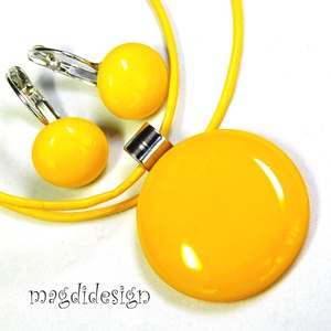 Napsárga üvegékszer szett, nyaklánc kapcsos fülbevaló , Ékszer, Ékszerszett, Ékszerkészítés, Üvegművészet, MESKA