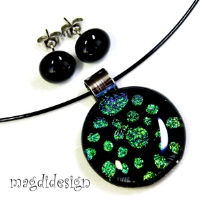 Univerzum türkiz-zöld feketén üvegékszer szett, nyaklánc, stiftes fülbevaló - ékszer - ékszerszett - Meska.hu