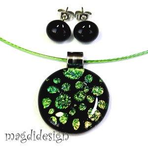 Univerzum arany-zöld feketén üvegékszer szett, nyaklánc, stiftes fülbevaló - ékszer - ékszerszett - Meska.hu