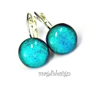 Türkiz selyemporos dichroic üvegékszer kapcsos fülbevaló - ékszer - fülbevaló - lógó fülbevaló - Meska.hu