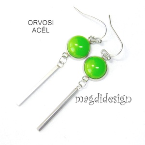 Fűzöld üvegékszer lógós fülbevaló ORVOSI ACÉL - Meska.hu