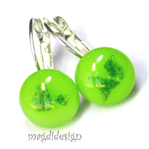 Csillámos fűzöld üvegékszer kapcsos fülbevaló - Meska.hu