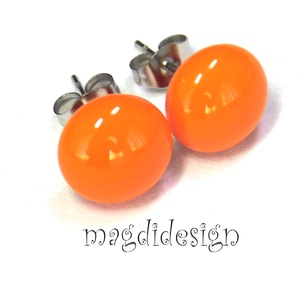 Narancs üvegékszer pötty fülbevaló ORVOSI ACÉL - Meska.hu