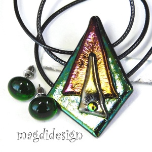 Absztrakt szögek üvegékszer szett nyaklánc, stiftes fülbevaló  - ékszer - ékszerszett - Meska.hu