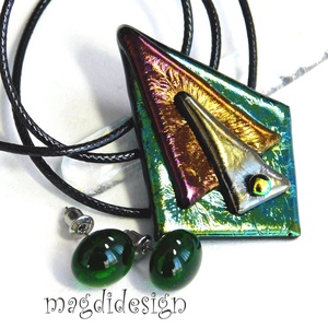 Absztrakt szögek üvegékszer szett nyaklánc, stiftes fülbevaló  - ékszer - ékszerszett - Meska.hu